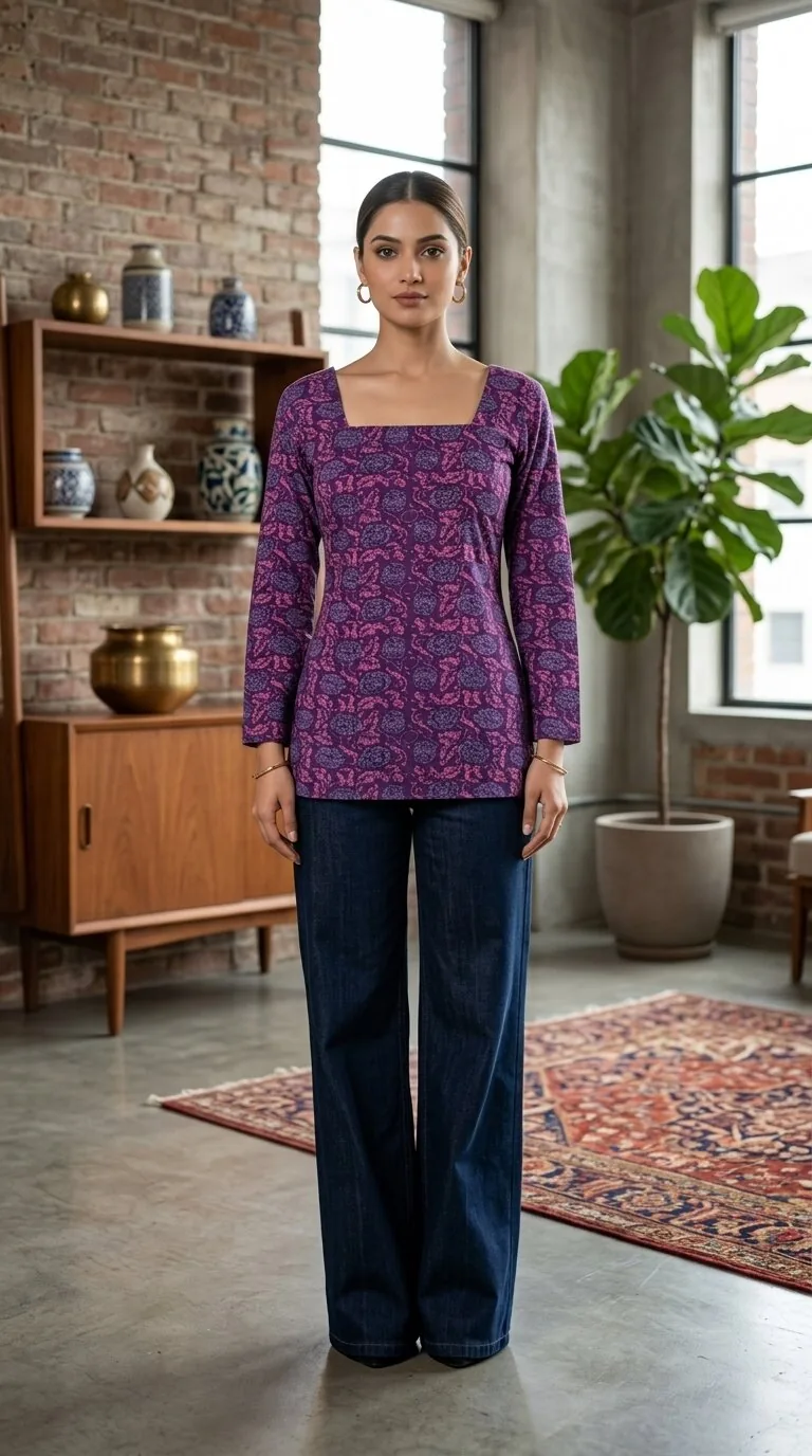 Saanjh Plum Daylight Print Kurti
